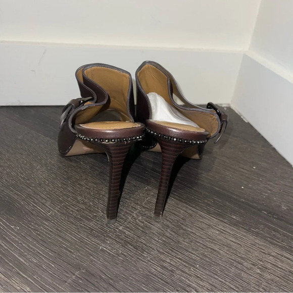 Coach Maple Sadle Semi Matte Leather Brown Mule Sandal Heels Beaded 7.5 Mobwife - Picture 5 of 10